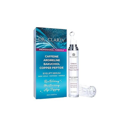 Caffeine Eye Serum for Dark Circles, Puffiness & Wrinkles - Anti-Aging Formula with Bakuchiol, Argireline Copper Peptides Hydrating Cream Bags Men Women 20ml/ 0.68 fl oz