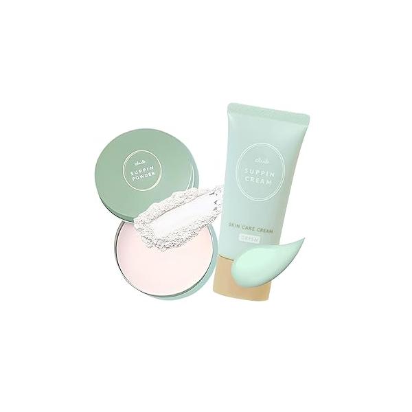 Suppin Translucent Setting Powder & Hydrating BB Cream, Pressed Organic Cream Foundation with Shea Butter, Planted Protein Collagen, White Floral Bouquet