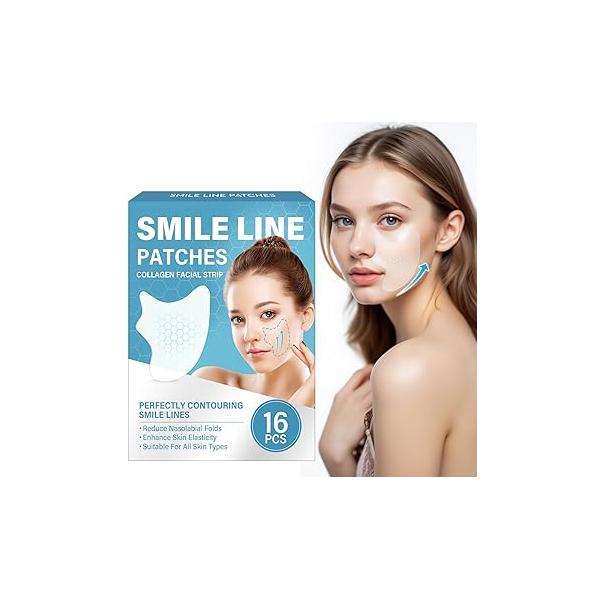 Smile Line Patches, Anti Wrinkle Patches for Face Overnight, Fine Lines Around Mouth & between Eyes,16 Packs