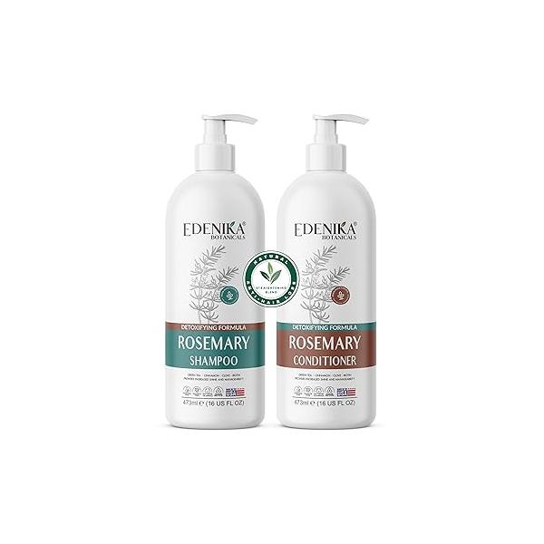 Rosemary Oil Shampoo & Conditioner with Biotin for Thinning Hair Anti-Hair Loss, Strengthening Botanical Formula, Itchy Scalp Relief, Sulfate-Free, Adds Volume, 16 fl oz Each