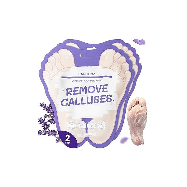 LANBENA Lavender Foot Peel Mask - Peeling for Removing Dry Dead Skin, Calluses & Repairing Rough Heels, Baby Soft, Smooth Feet Scented (2 Pairs)