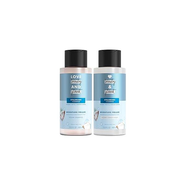 Love Beauty and Planet Volume Bounty Thickening Coconut Water & Mimosa Flower Shampoo Conditioner, 2 count Paraben Free, Silicone Vegan 13.5 oz