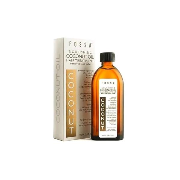 Fossa Nourishing Coconut Oil Hair Treatment with Shea Butter | Lightweight, Paraben Free, Prevents Split Ends, Reduces Breakage, Adds Shine & Frizz Control for All Types 100ml, 3.4 fl. oz.
