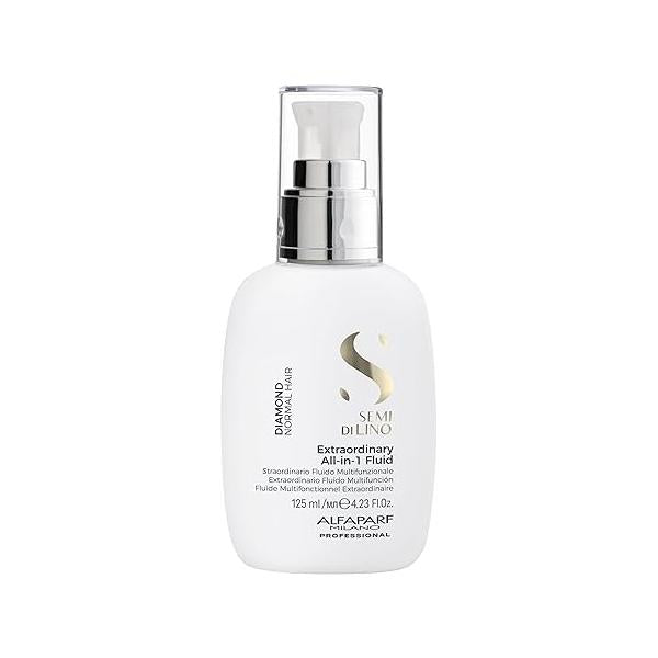 Alfaparf Milano Semi Di Lino Diamond Extraordinary All-in-1 Leave In Fluid - Anti-Frizz Detangling Spray, Conditioner, & Heat Protectant For Added Shine Softness Vegan (4.23 fl. oz)