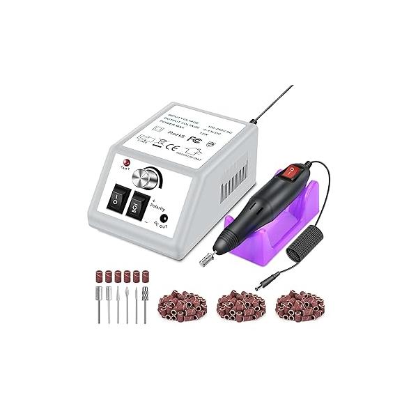 LAVAED Professional Electric Nail Drill Machine Kit - Low Noise Vibration with 156pcs Sanding Bands for Acrylic Drill, Gel Art Remover, Polisher, Manicure, Pedicure