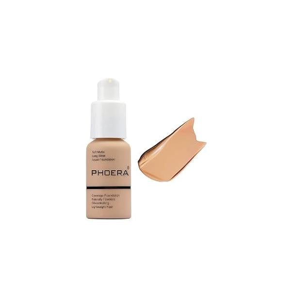 PHOERA Foundation,Flawless Soft Matte Oil Control Liquid Foundation Full Coverage Face Makeup. (102# Nude)