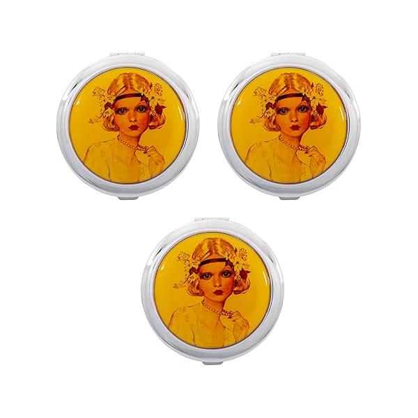 Stephanie Imports Set of 3 Double Sided Magnifying Round Compact Mirrors with Printed Insert (Gatsby Floral Headband)
