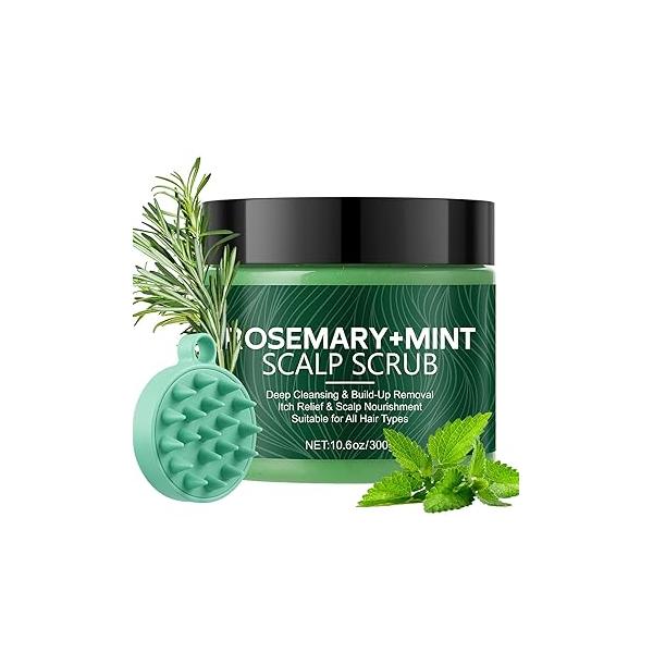 Scalp Scrub with Rosemary & Mint, 2-in-1 Exfoliating Shampoo for Hair Treatment, Includes Silicone Massager, Removes Buildup Dandruff, 10.6oz