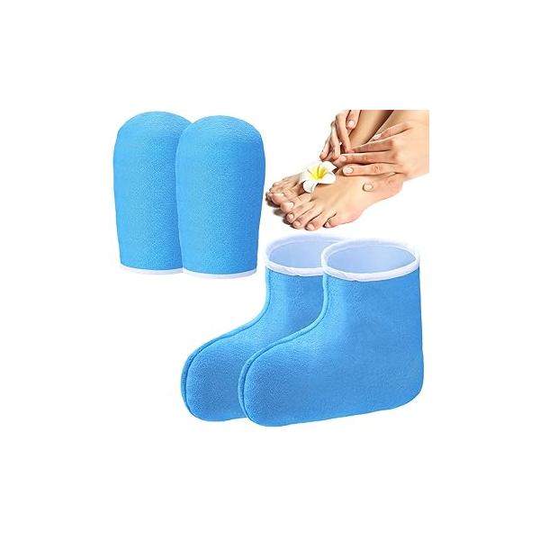 Paraffin Wax Mitts for Hand and Feet Booties Terry Cloth Essential Oil Gloves Foot Care Spa Pedicure Thermal Treatment Accessories(Blue)