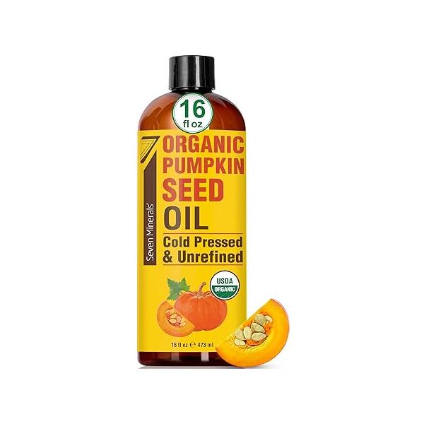 Seven Minerals NEW Pumpkin Seed Oil for Hair Growth, Face, & Body - Big 16oz Bottle USDA Organic, Cold-Pressed Hexane Free Lightweight, Non-Greasy, Deeply Moisturizing Scalp, Skin