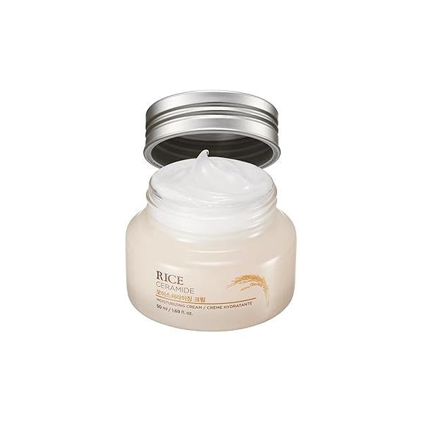 The Face Shop Rice Ceramide Moisturizing Cream - Extract + Bran Oil Hydrating Targets Dryness, Brightening Dermatologically Tested Lightweight Moisturizer Korean Skin Care