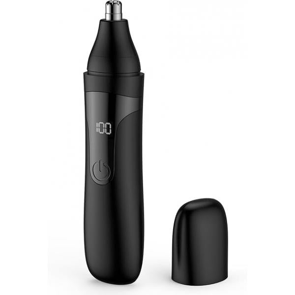 Nose Hair Trimmer, Rechargeable Professional Painless Trimmer for Ear and Eyebrow, with Dual Edge Blades Easy Cleaning Washing (Black)