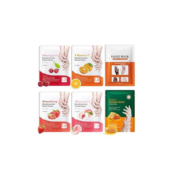 Hand Masks, 6 Pairs Hydrating Exfoliating Peeling Mask, Smooth Masks Moisturizing Gloves Overnight for Dry, Rough, Cracked Hands, Skin Moisturizer Glove Women Men（A