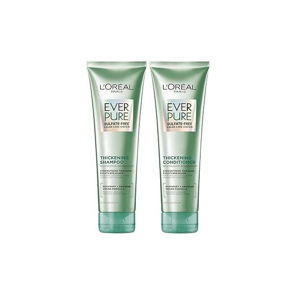 L'Oreal Paris Thickening Sulfate Free Shampoo and Conditioner, Thickens + Strengthens Thin, Fragile Hair, EverPure, 1 Hair Care Kit