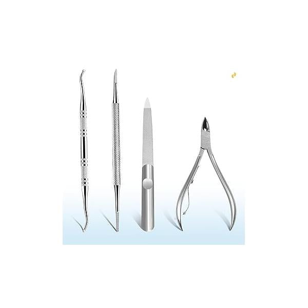 Ingrown Toenail Removal Kit, Treatment Tool,Nail Clippers and Lifter,Thick Nail Cleaning Foot Repair Tool,Correction Polish Pain(4 Pack,Stainless Steel)
