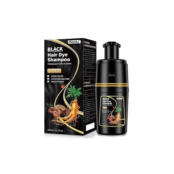 Black Hair dye Shampoo 3 in 1, Natural Color for Gray Hair, Tinte Para el Cabello Women and Men 100% Grey Coverage, 350ml