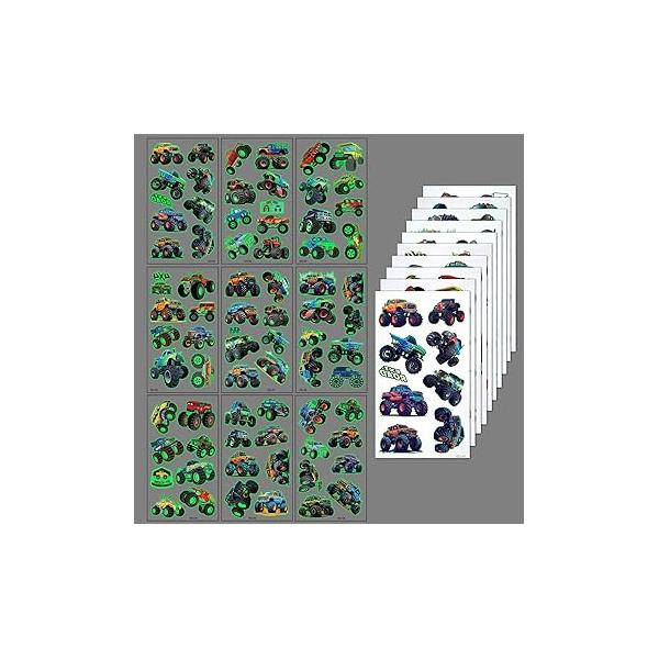 Monster Truck Temporary Tattoos for Car enthusiasts180+PCS(20 sheets) Construction Trucks Vehicle Digger Bulldozer Birthday Cool Party Supplies Favors Fake Prize Gift
