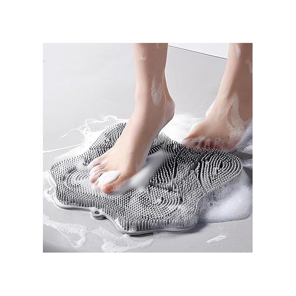 Shower Foot Scrubber, and Back Scrubber with Suction Cups, Silicone Washer for Exfoliating Massage（Grey）