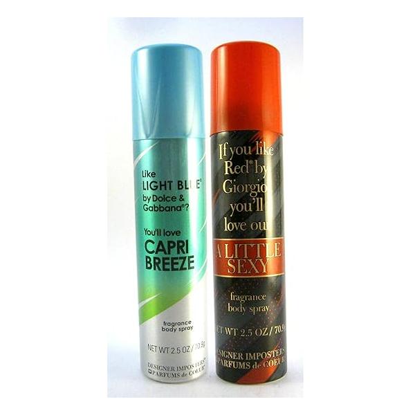 Parfums De Coeur Designer Imposters Women Body Spray 2.5 oz Bundle: (Capri Breeze/A Little Sexy)