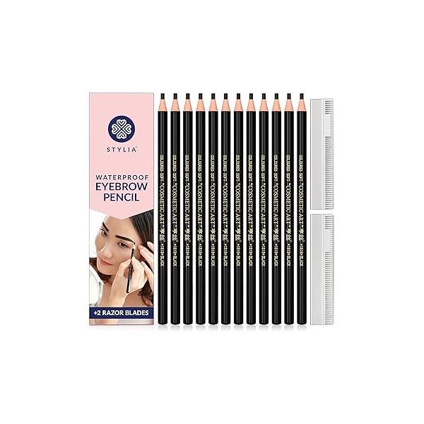 Stylia Waterproof White Eyeliner Pencil For Women - Long-Lasting Microblading Supplies Brow Pencil, Perfect for Defining, Highlighting & Brightening Eyes (12PC White)