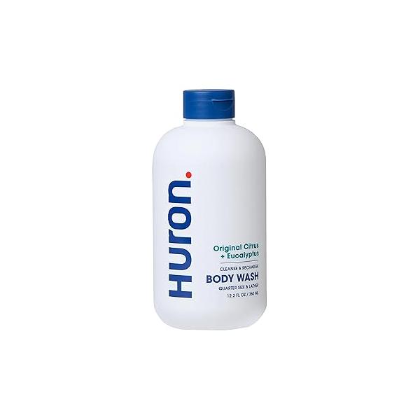 Huron Men’s Moisturizing Body Wash - Crisp & Invigorating Scent of Citrus, Eucalyptus, Mint, Aromatic Greens - Made With Coconut Oil, Vitamin E Witch Hazel Vegan, Cruelty-Free 12.2 fl oz