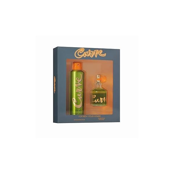 Curve Men's Cologne Fragrance Set, Deodorant Body Spray & Spray, Casual Day or Night Scent, Spicy Wood Magnetic 2 Piece Set
