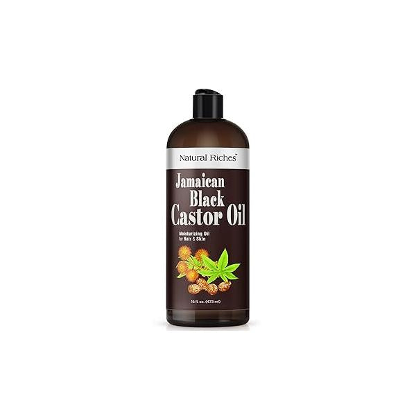Natural Riches Jamaican Black Castor Oil Pure Organic Cold Pressed for Hair Growth Skin Care Dry Conditioning Eyebrows Eyelashes Scalp and Nail Moisturizes & Repairs 16fl.oz.