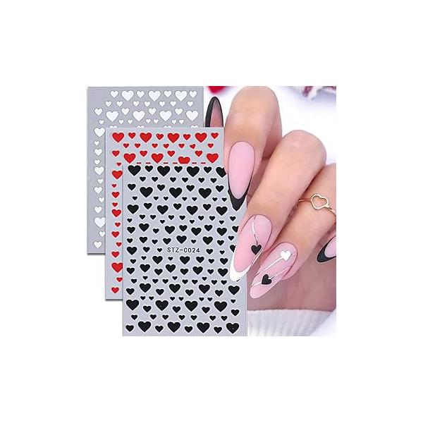 Valentine's Day Nail Art Stickers 6 Sheets Heart Decals 3D Self-Adhesive Decorations Moon Star Pattern Supplies Gold for Women Valentines Acrylic Accessories
