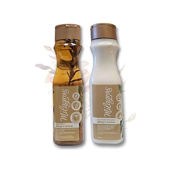 Milagros Shampoo y Acondicionador Herbal - Romero, Jengibre Arroz 100% natural | Combate caida del cabello promueve su crecimiento.