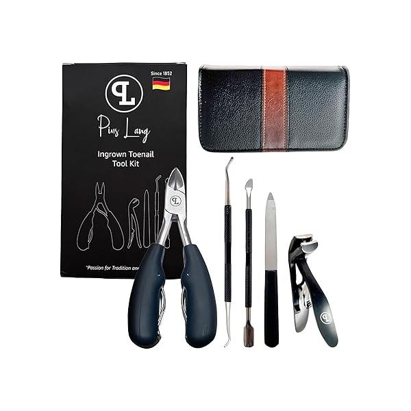 Professional 5-Piece Nail Clipper Kit for Thick & Ingrown Toenails - German Precision in Care Since 1852, Angled Head Seniors Reduced Mobility, Leather Case, 30-Day Guarantee