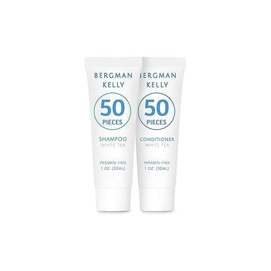 Bergman Kelly - Travel Shampoo and Conditioner Set 1 fl oz, 100 Pieces, White Tea Delight Your Guests with Revitalizing Refreshing Hotel Toiletries Guest Hospitality in Bulk