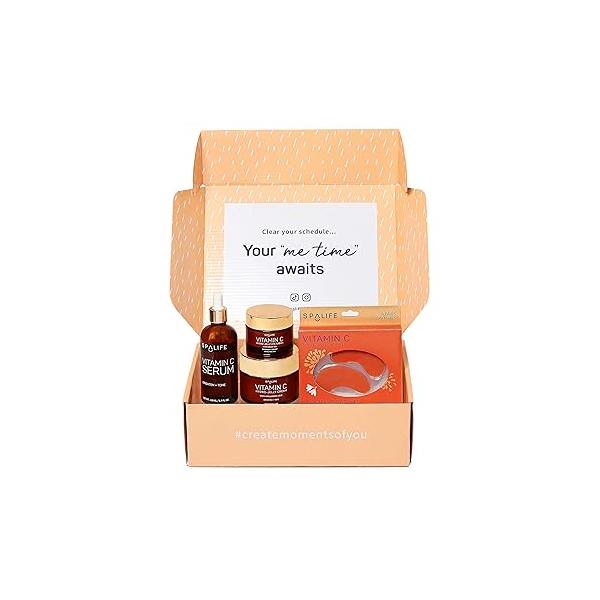SpaLife Complete Vitamin C Skin Care Variety Bundle - Nourishing Under Eye Patches, Revitalizing Face & Cream, and Potent Facial Serum for Youthful Radiance Skincare Gift Set Dry