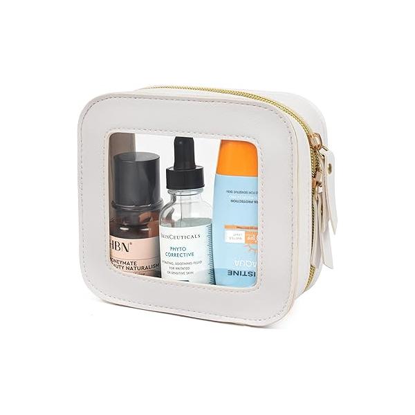 LETGO Cute Makeup Bag - Clear, Small, Mini Toiletry for Women & Men (Clear White)