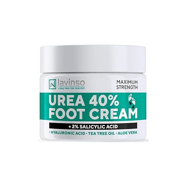 Lavinso Urea Cream 40 Percent for Feet with Maximum Strength - Foot Calluses and Dry Cracked Heels Rough Skin Repair Men Women