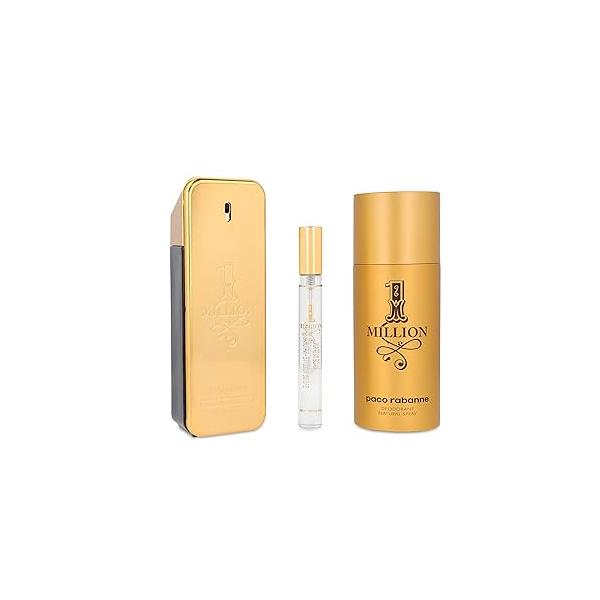 Paco Rabanne One Million 3-Piece Gift Set for Men, (3.4 Oz Eau De Toilette Spray + 5.1 Deodorant 0.33 Travel Spray)