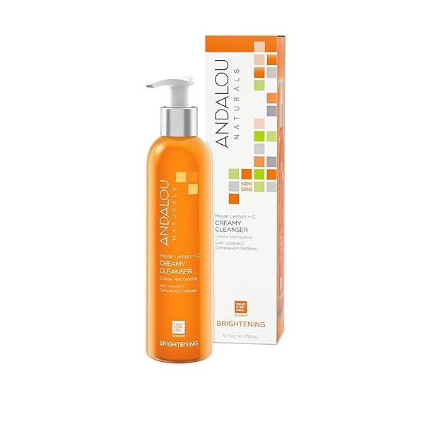 Andalou Naturals Complexion Evening Meyer Lemon + C Creamy Cleanser, Face Wash for Uplifted Tone & Smoother Texture, Helps Renew Skin Vitality Even Complexion, Cruelty Free, 6 Oz