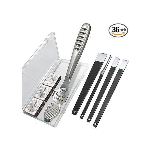 36 Pcs Callus Shaver for Feet Set, (1Stainless Foot File &1 Heads & 30 Replacement Slices Blades 4 Pedicure Knife), Professional Remover Tools Wet and Dry