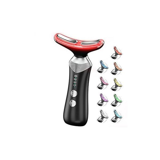 9-in-1 Red-Light-Therapy-for-Face-and-Neck, Portable Facial Massager Tool with Adjustable Vibration & Thermals for Wrinkles, Double Chin, White