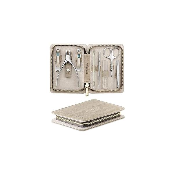 Manicure Set 8 in 1,Professional Pedicure kit,Stainless Steel Kit,Portable Travel Grooming Kit Nail Care Tools,Nail Clippers Tools with Leather Case (Brown)