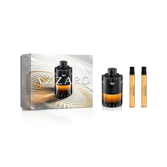 Azzaro The Most Wanted Parfum - Intense Mens Cologne Gift Set 3-Piece Includes Full Size Fragrance (100ml) + 2 Travel Sprays (10ml) Gifts for Men