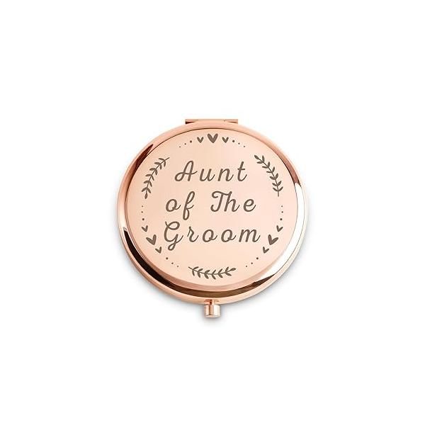 Aunt of The Groom Gifts, Personalized Engraved Compact Mirror, Best Presents for Bridal Shower, Wedding, Bachelorette Party