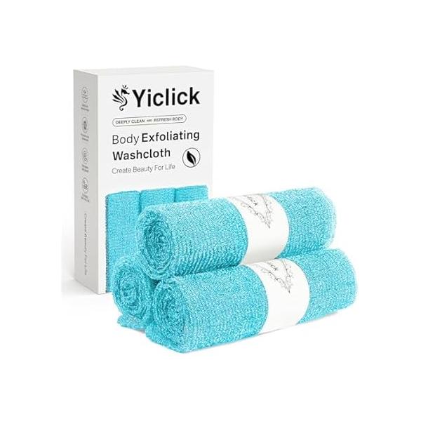 Yiclick Exfoliating Washcloth Towel【3 Pack】- Body Scrubber Exfoliator, Back for Use in Shower Bath, Exfoliate Rags Wash Cloths, Loofah Lufa Sponge, Scrub, Women Men