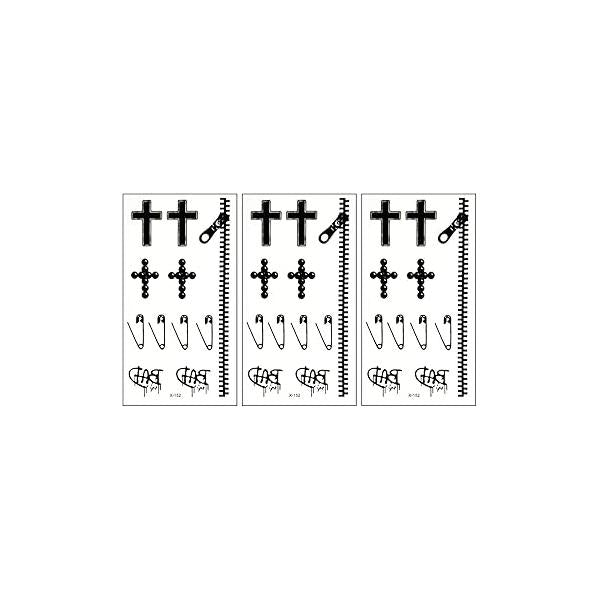 PARITA Small Tattoos Cross Zipper Crucifix Cartoon Kids Temporary Fashion Waterproof for Man Women Tattoo Art Body Arm Leg Chest Shoulder Decal Stickers (Pack 3 PCS.) (05)