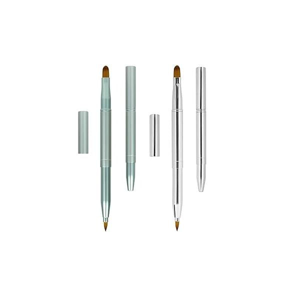 Pack of 2 Lip Brush for Lipstick, Retractable Brushes, Lipstick Liner with Cap, Dual-ended Foundation Makeup Tool For Women (Black and Golden)