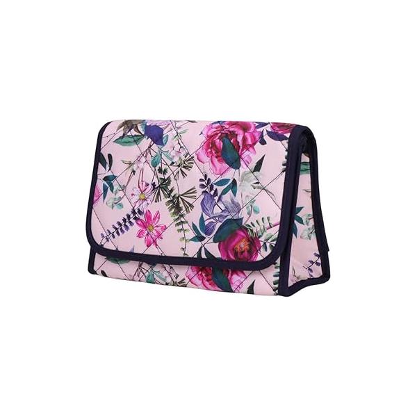 Marisa D'Amico Travel Portable Purse Size Makeup Case Cosmetic Bag with Mirror, Quilted Cotton