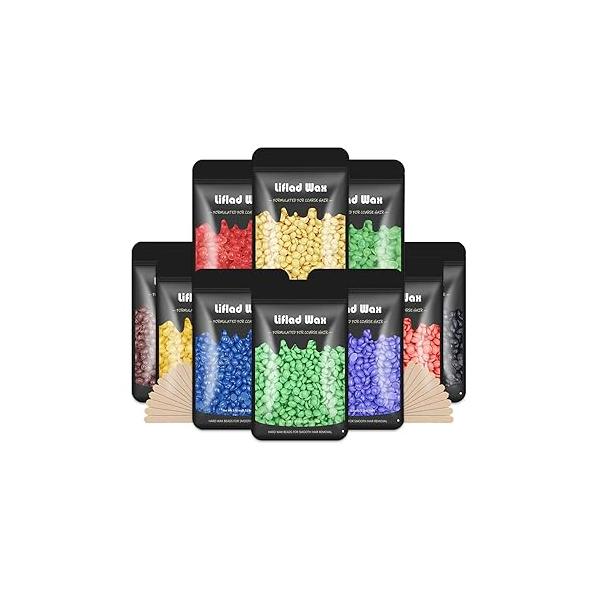 Hard Wax Beads for Coarse Hair Removal - 2.2 lb, 10 Pack Depilatory Beans with Spatulas Face, Eyebrow, Back, Chest, Bikini Areas, Legs Refills Any Warmer