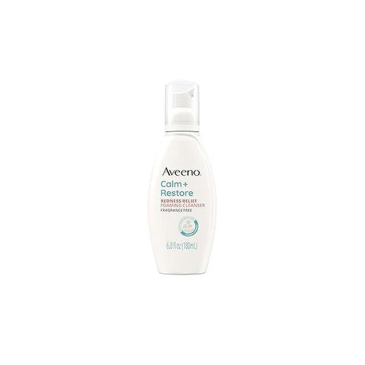 Aveeno Calm + Restore Redness Relief Foaming Cleanser, Daily Facial Cleanser With Calming Feverfew to Help Reduce the Appearance of Redness, Hypoallergenic & Fragrance-Free, 6 fl. oz