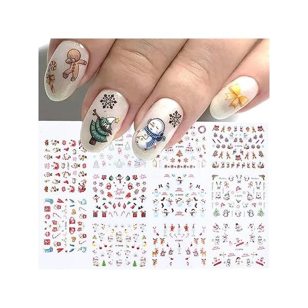 Christmas Nail Art Stickers - 6 Sheet Snowflake Penguin Water Transfer Decals, Winter Supplies, Cute Xmas Accessories Decorations for Women Kids