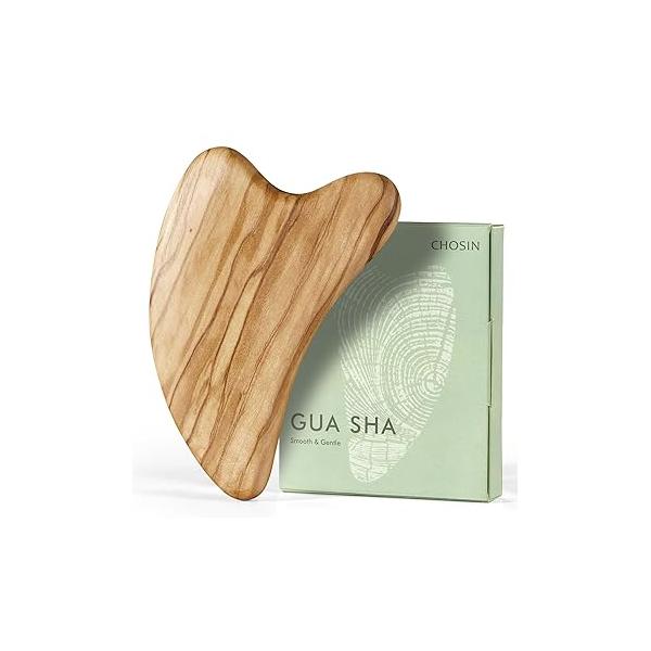 CHOSIN Gua Sha Tool for Face & Body: Massager Lymphatic Drainage - Jaw Lifting Anti-Aging, Relieve Pain Women Men Self Care Gift (Olive Wood)