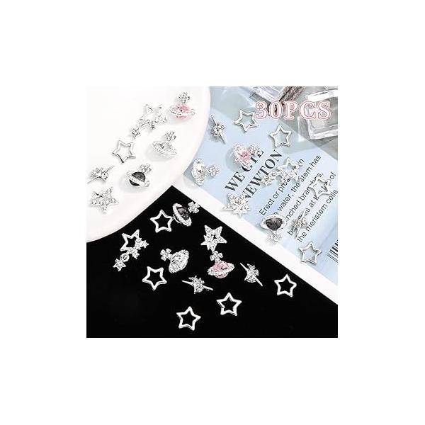 RODAKY 1000PCS Flower Nail Charms Silver Butterfly Art Jewelry Pink 3D for Nails Metal Butterflies Gems Resin Decoration Manicure DIY, Pink&White